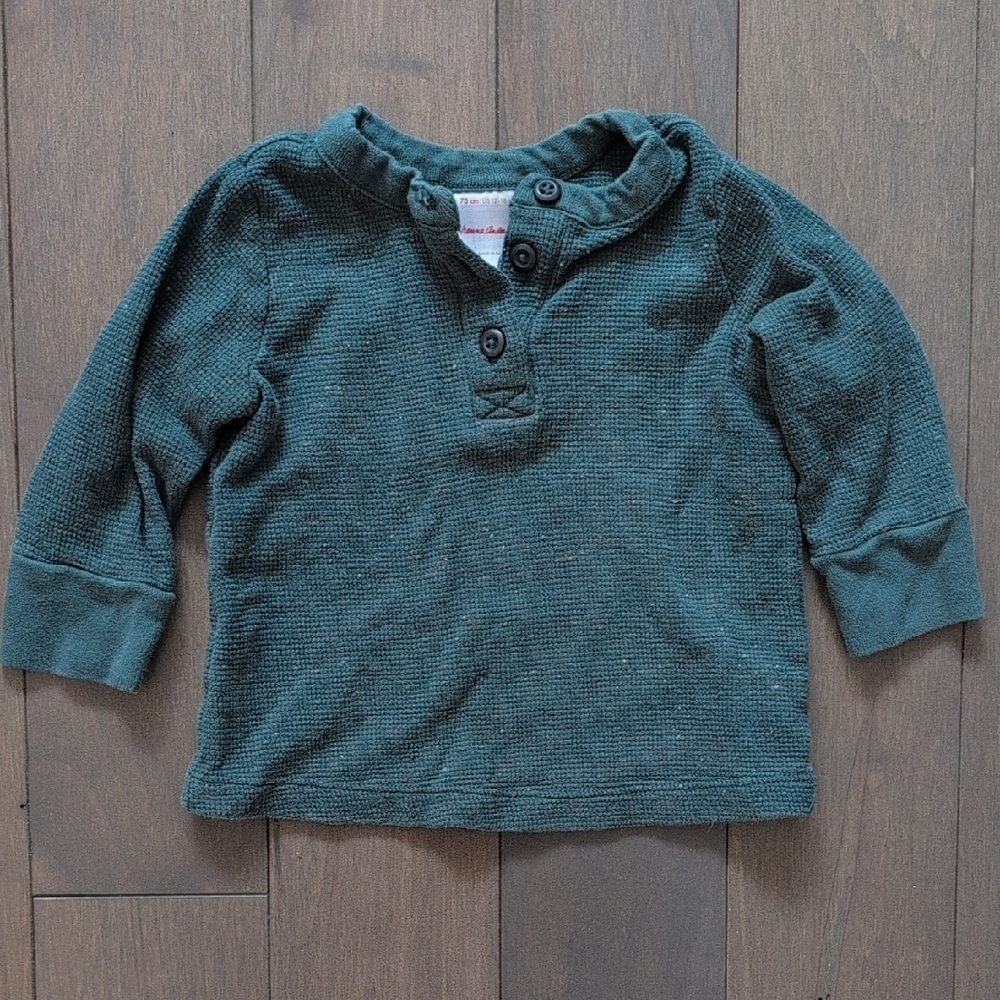 Hanna Andersson 12-18 Months Green Long Sleeve Waffle Henley